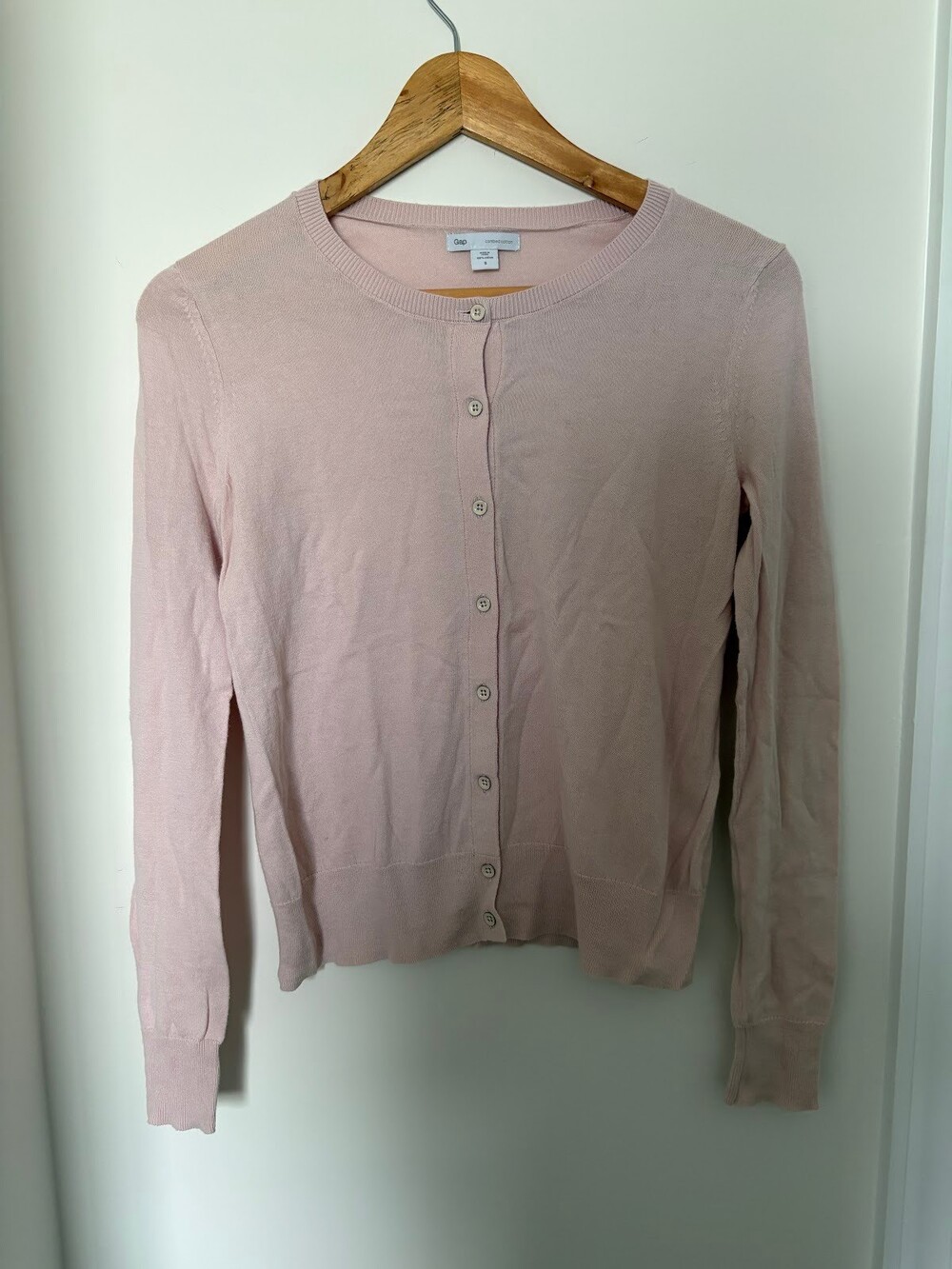 Gap Combed Cotton Crewneck Cardigan Sweater Blush Pink Women S
